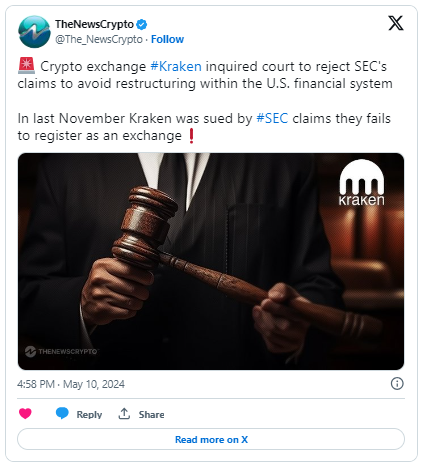 Kraken反击SEC，指责其案件存在缺陷